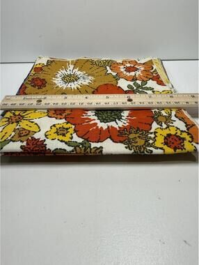 Vintage Floral Fabric Napkins Set of 4 Orange Yellow Mod Retro 8x8